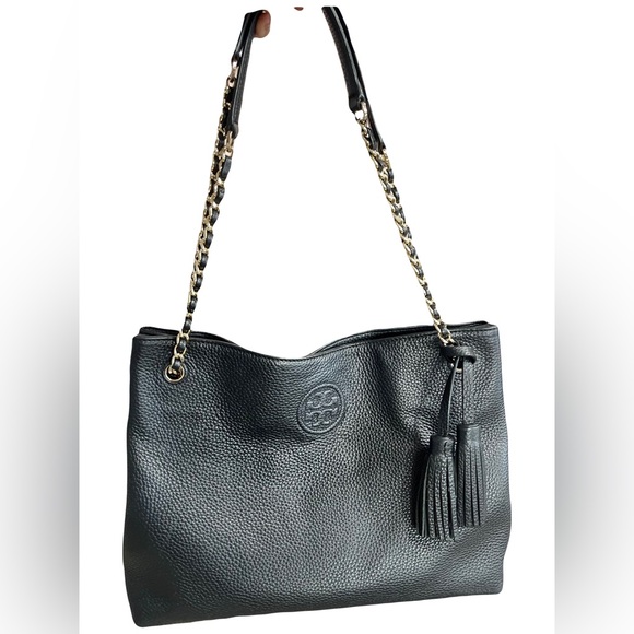 Tory Burch Handbags - Tory Burch Sliding Chain Link Black Leather Tote